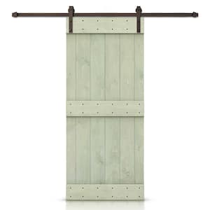 Mid-Bar 34 in. x 84 in. Sage Green Stained DIY Wood Interior Sliding Barn Door with Hardware Kit