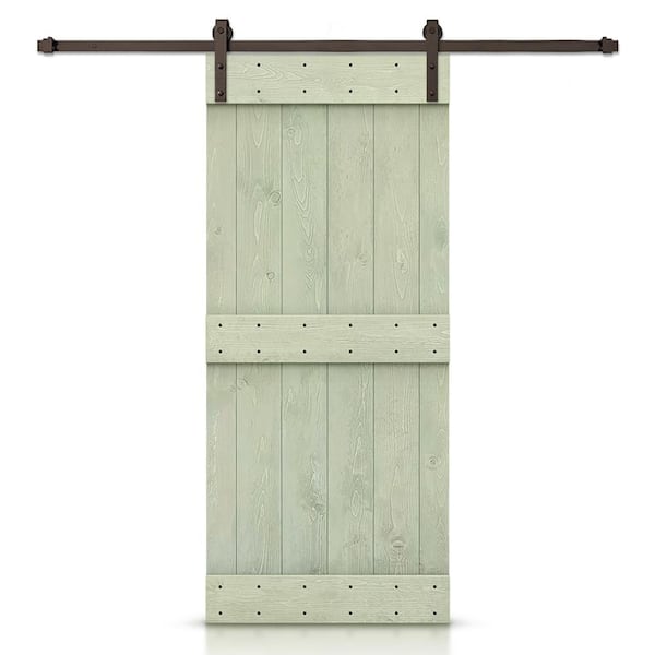 CALHOME Mid-Bar Series 36 in. x 84 in. Solid Sage Green Stained DIY Pine Wood Interior Sliding Barn Door with Hardware Kit