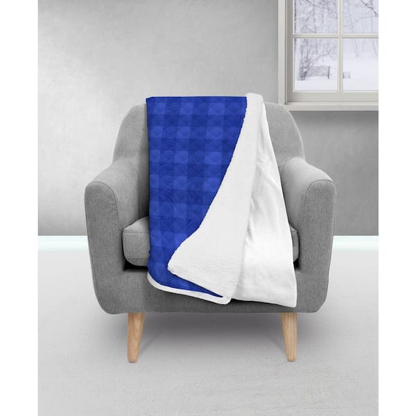 MOD LIFESTYLES Blue Plaid Sherpa back Throw Blanket 50 x 60