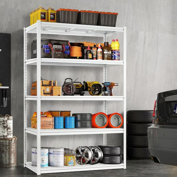 5-Tiers Metal Heavy Duty Adjustable Garage Pantry Organizer Shelving Unit in White (23.6 in. W x 72 in. H x 47.2 in. D)