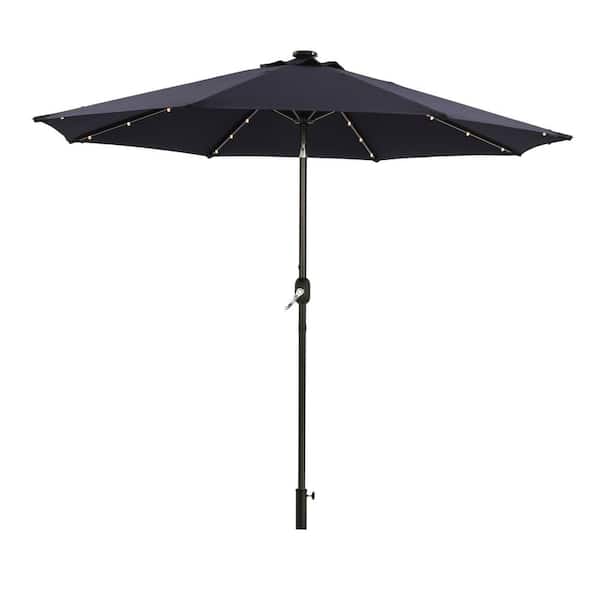 Unbranded 9 ft. Aluminum Market Solar Patio Umbrella in Navy Blue with Crank lift
