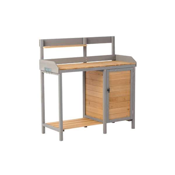 Unbranded 41.2 in. W x 43.3 in. H Wooden Potting Bench, Outdoor Wooden Workstation Tablewith Cabinet for Backyard Garden Supplies