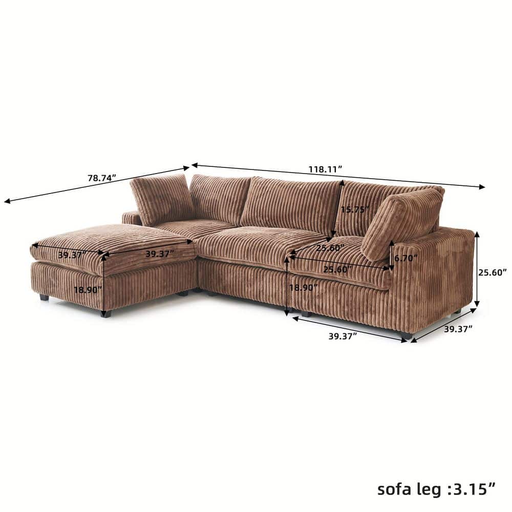 Dimension diagram of the 4-piece sectional sofa bed.