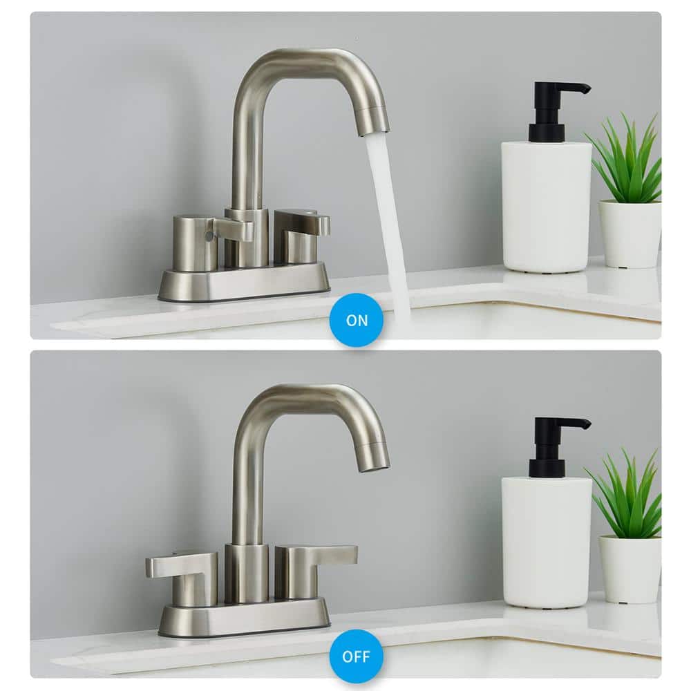 Brushed Nickel Double Handle Mid Arc Bathroom Faucet
