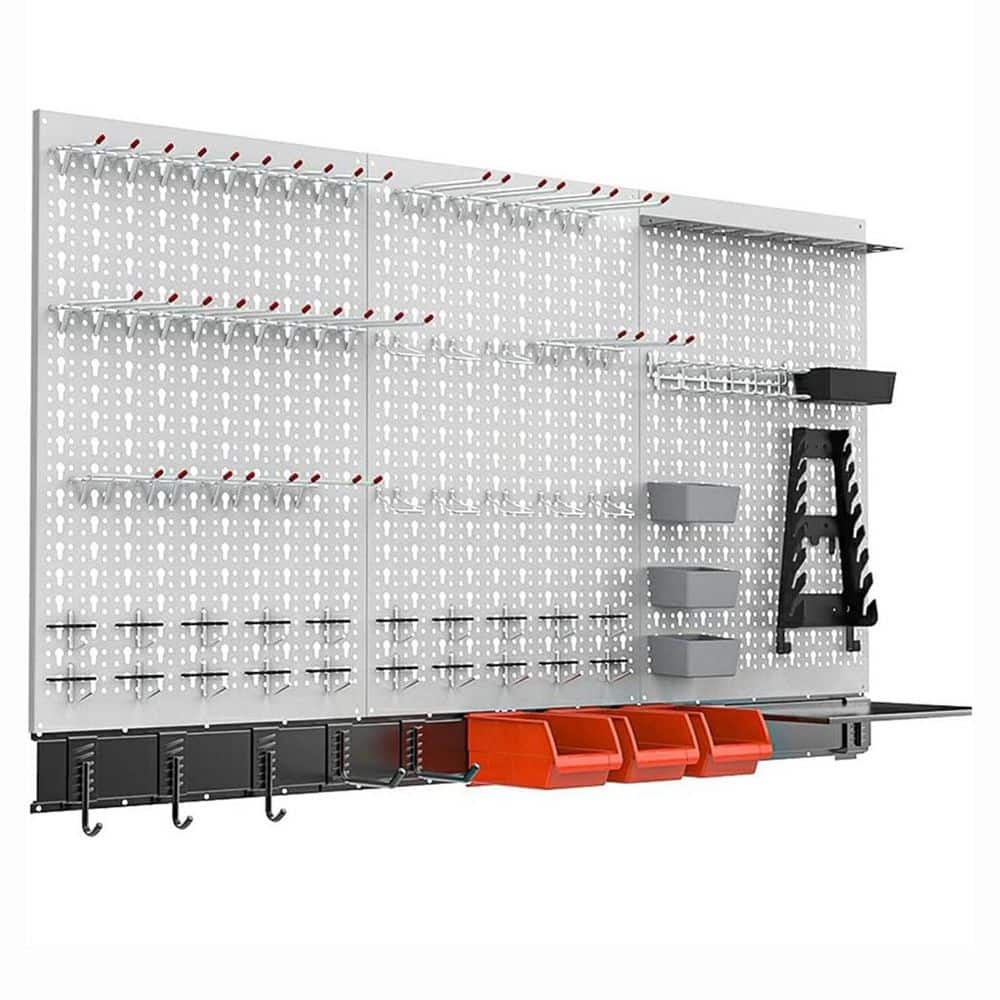 4 ft. Metal Pegboard Powder-Coated Finish Black Wall Rack with 109 pcs Hooks Bins Shelf Organizer Kit price history on PriceWatchPro