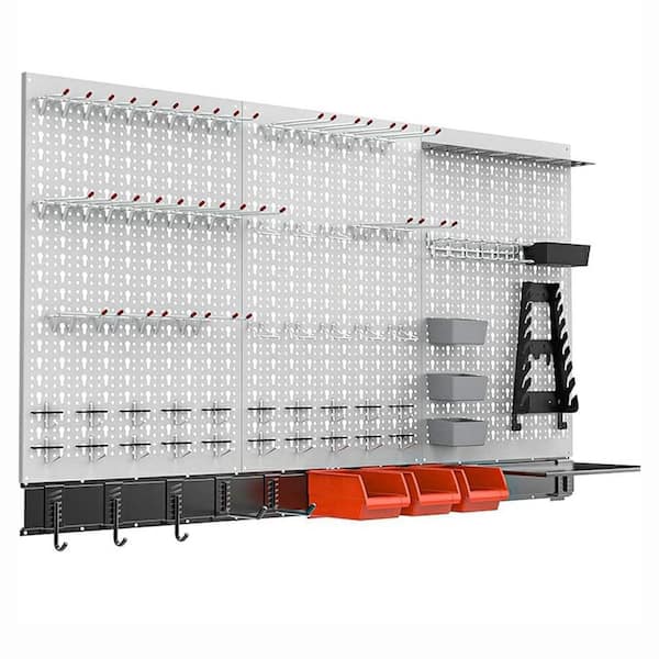 0.62 in. Metal Pegboard Powder-Coated Finish Black Wall Rack with 109 Pieces Hooks Bins Shelf Organizer Kit