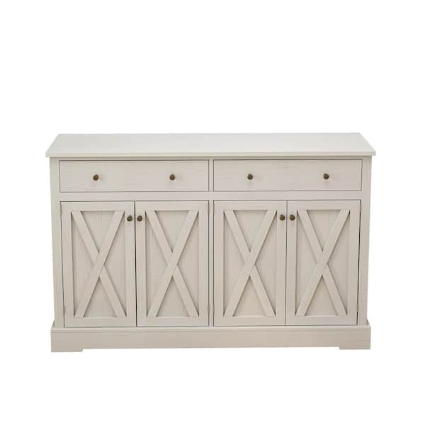 55.12 in. W x 15.75 in. D x 35.63 in. H White Linen Cabinet with Two Drawers and Four Doors