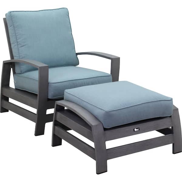 Courtyard Casual Cabo Aluminum Outdoor Lounge Chair with Sunbrella Blue Cushion (2-Pack)