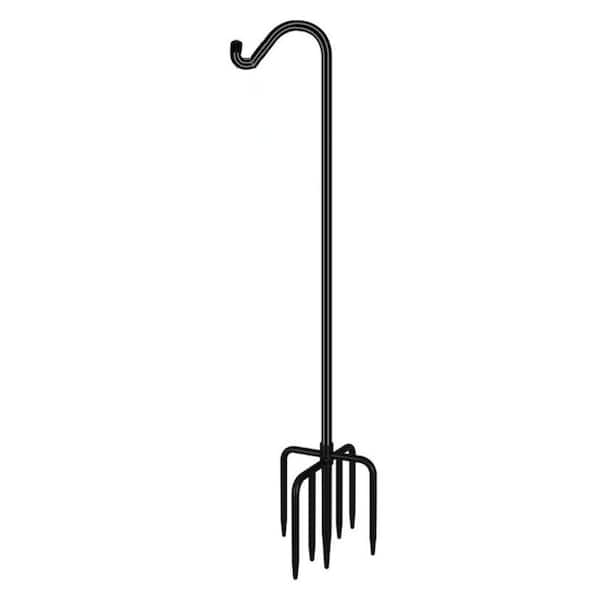 76 in. Black Steel Shepherds Hook Bird Feeder Pole with 7 Prongs Base