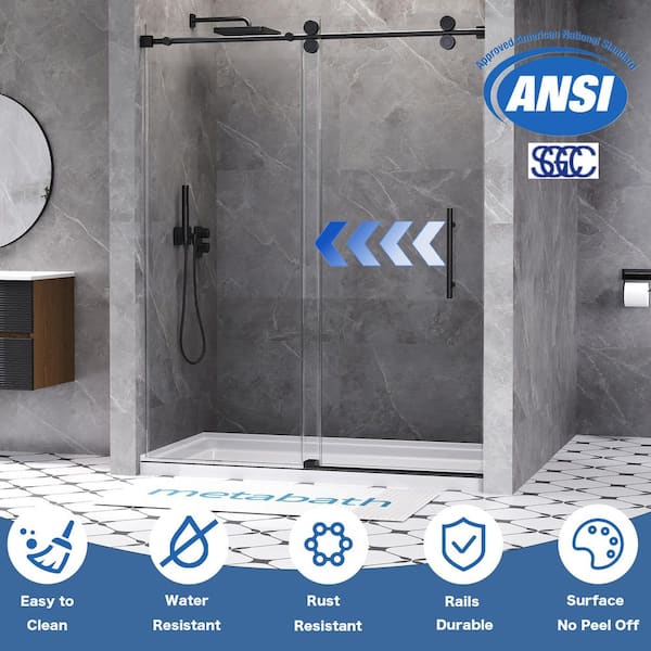 56 to 60 in. W x 76 in. H Single Sliding Frameless Shower Door in Matte Black with 3/8 in. Tempered Clear Glass