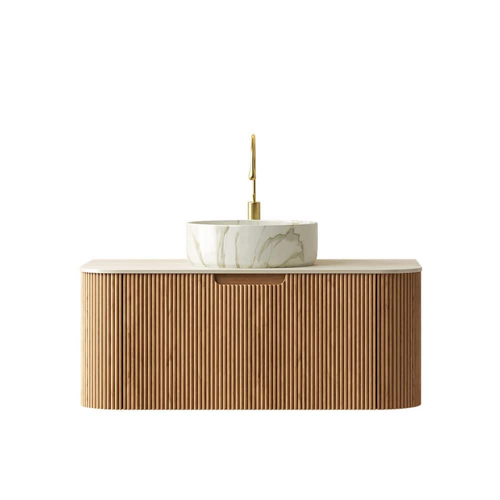 36 in. W x 19 in. D x 14 in. H Single Sink Floating Bath Vanity in Natural Woodgrain with Beige Sintered Stone Top price history on PriceWatchPro