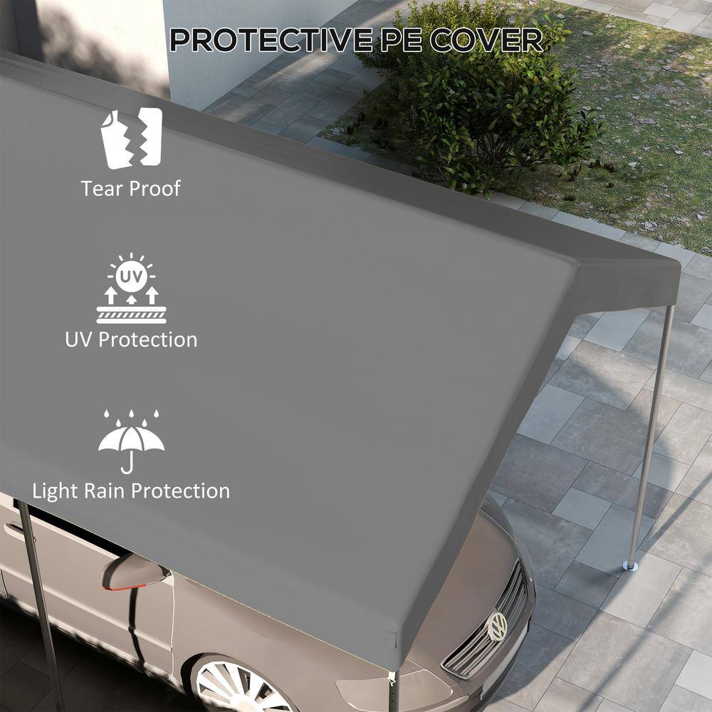 Dark Gray Polyethylene Carport Canopy Replacement Cover with Bungee Cords