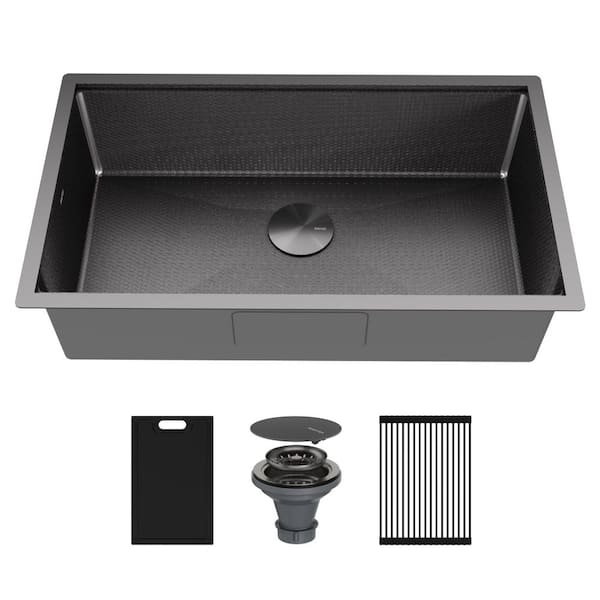Matrix 32 in. Undermount Single Bowl 16-Gauge Gunmetal Grey Stainless Steel Workstation Kitchen Sink