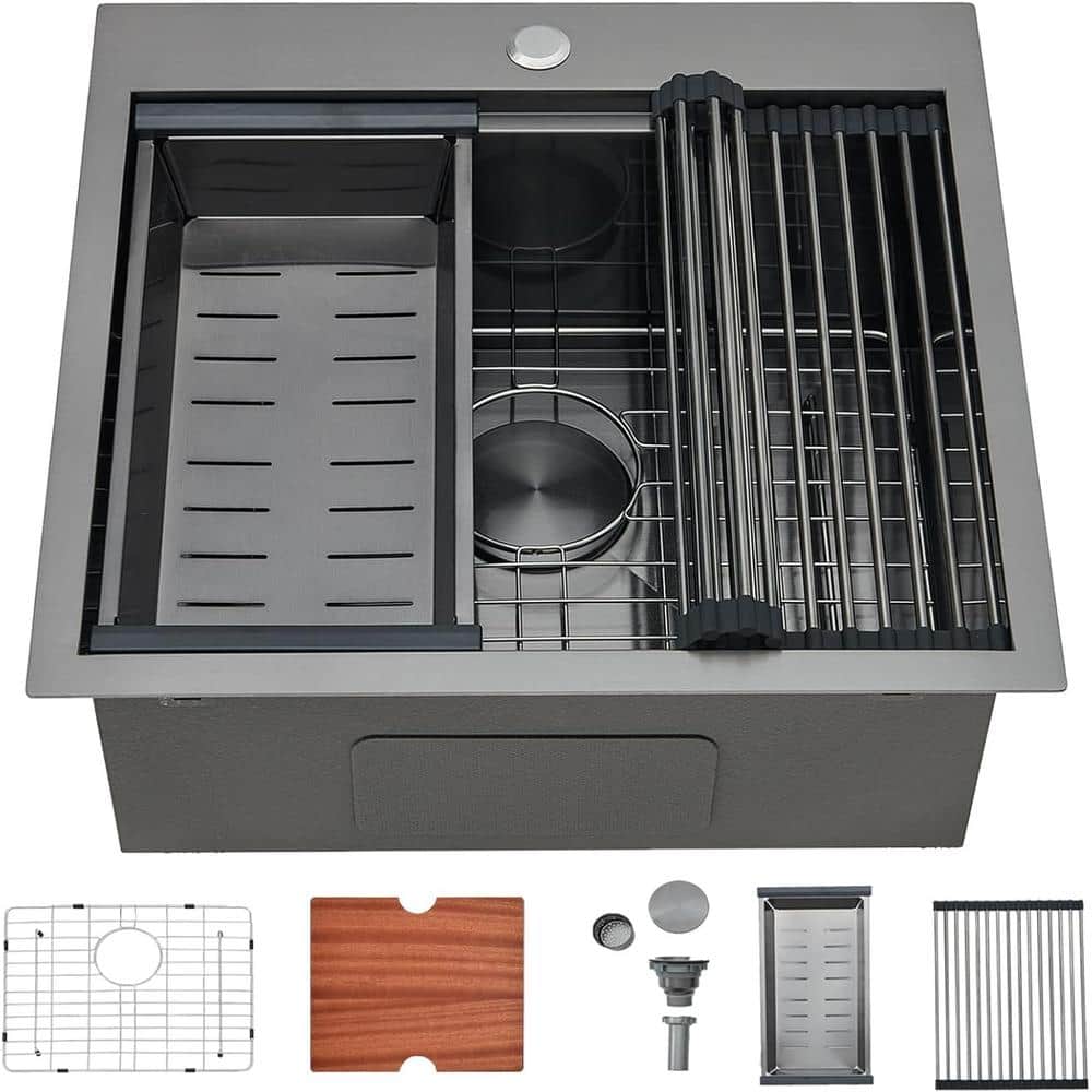 20 in. Stainless Steel Kitchen Sink Drop-In 6-Gauge Single Bowl with Cuttin