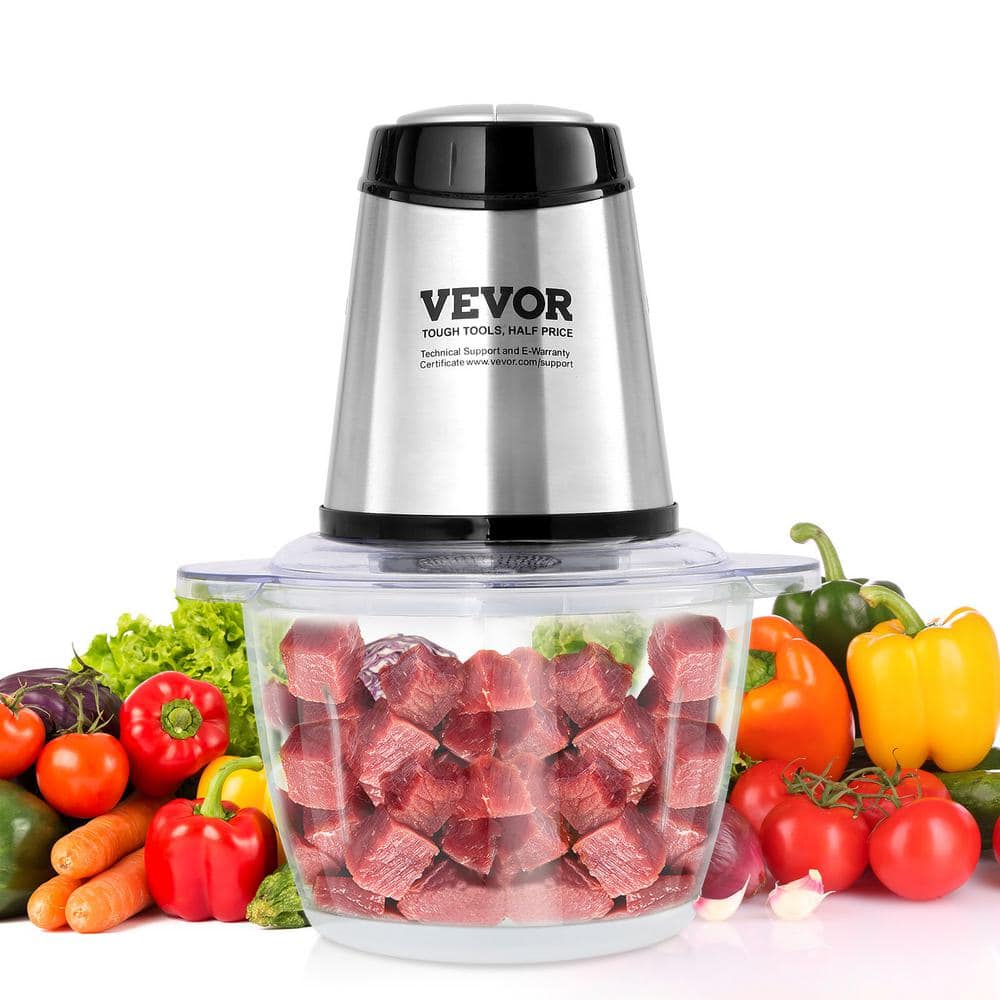 VEVOR Food Processor Electric Meat Grinder with 4-Wing Stainless Steel Blades - 8 Cup Bowels