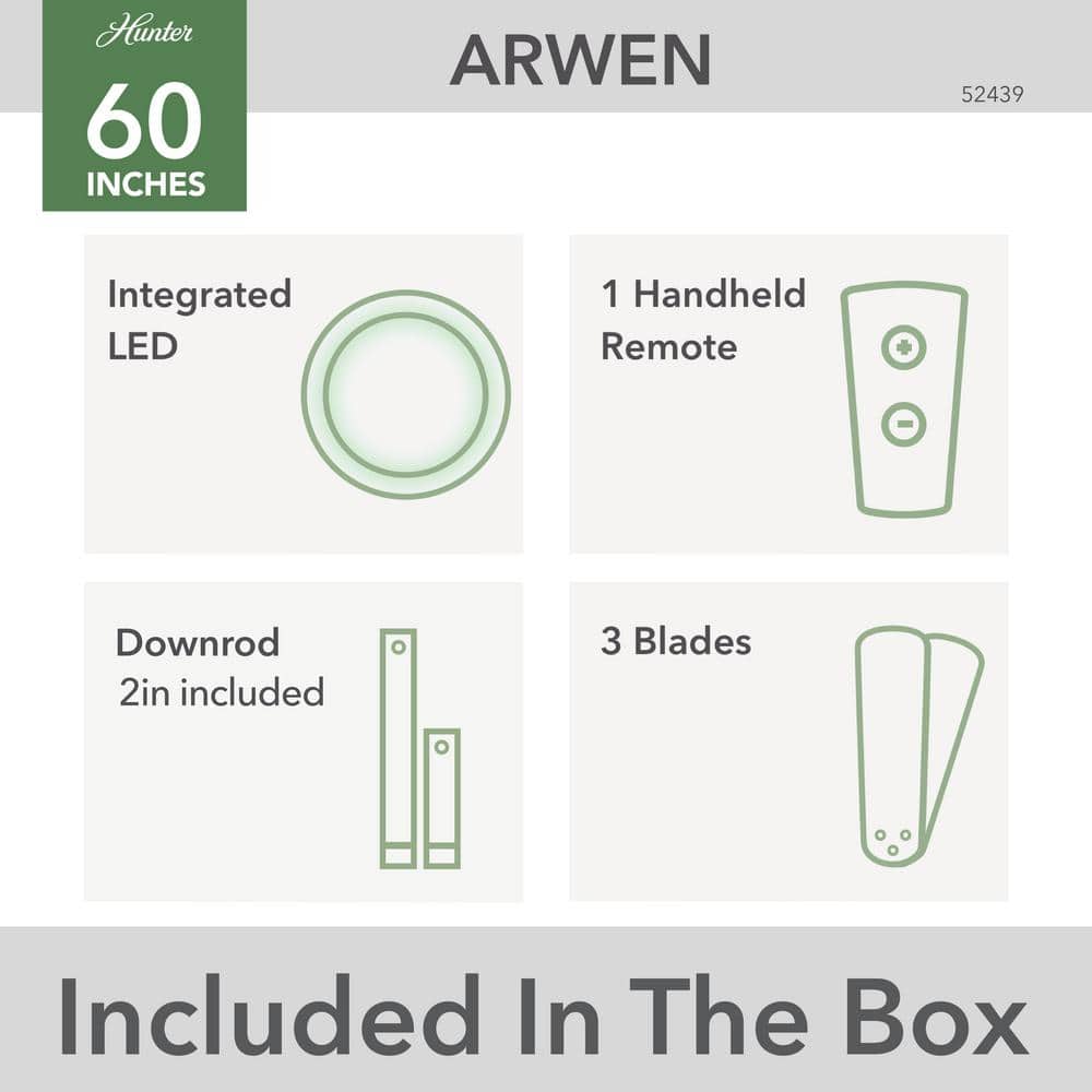 Porcelain White 60" Arwen 3-Blade Ceiling Fan with LED Light and Remote