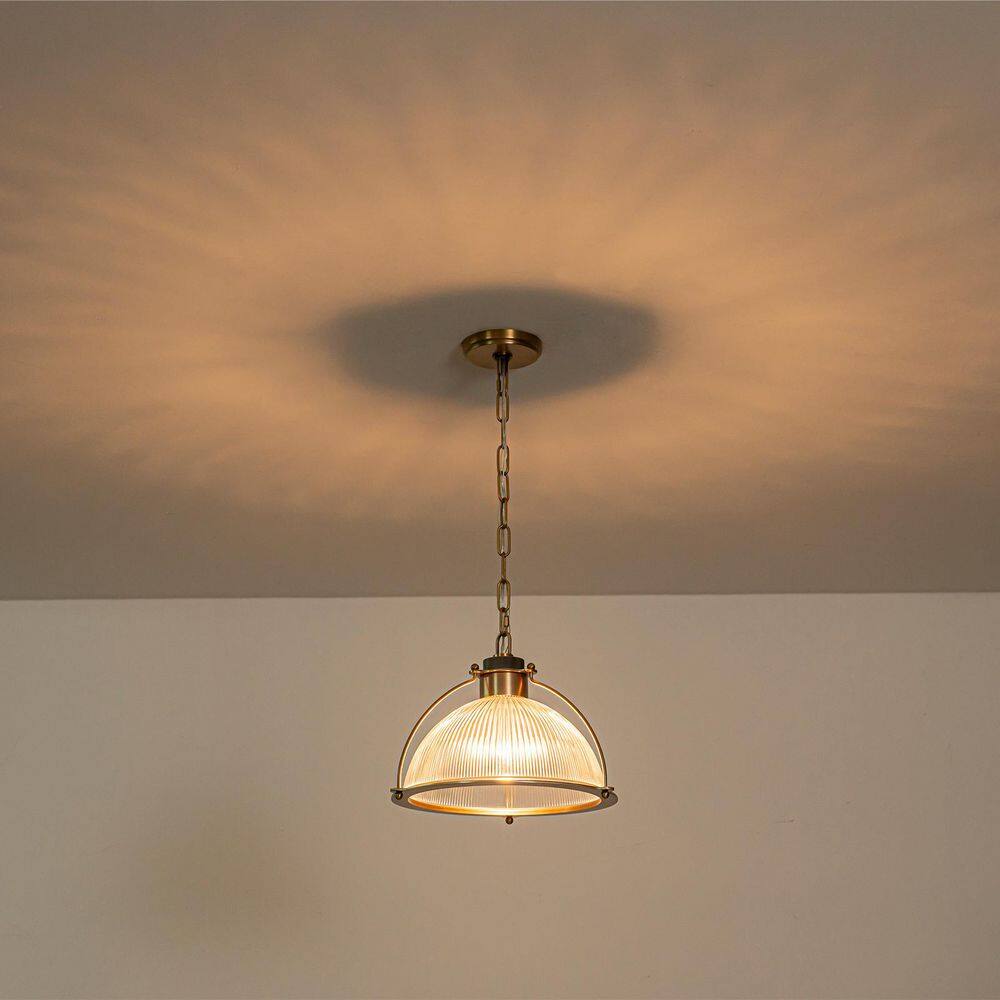 13.97 in. 1-Light Industrial Brass Metal Dome Pendant Light with Clear Glass Shade for Kitchen Island, Dining Room price history on PriceWatchPro