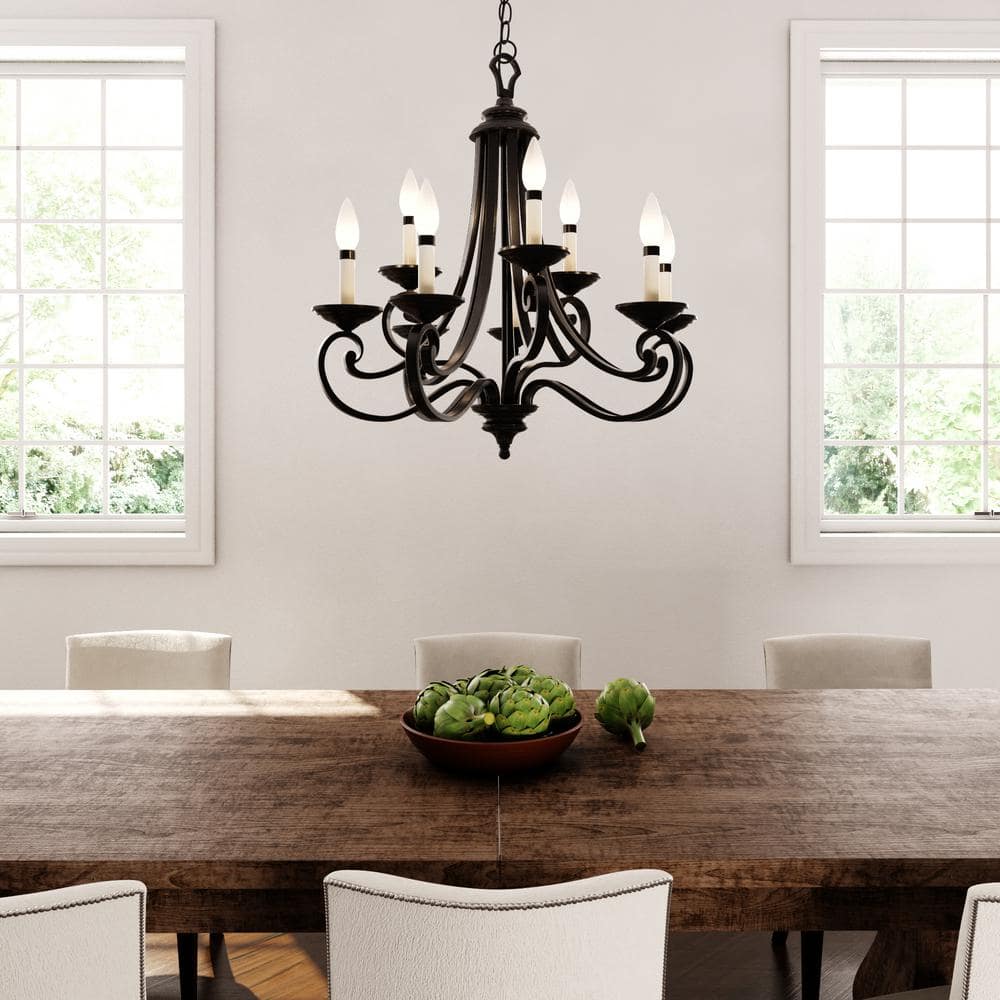 Barcelona Bronze Scroll-Arm 27.75" Candle-Inspired Chandelier
