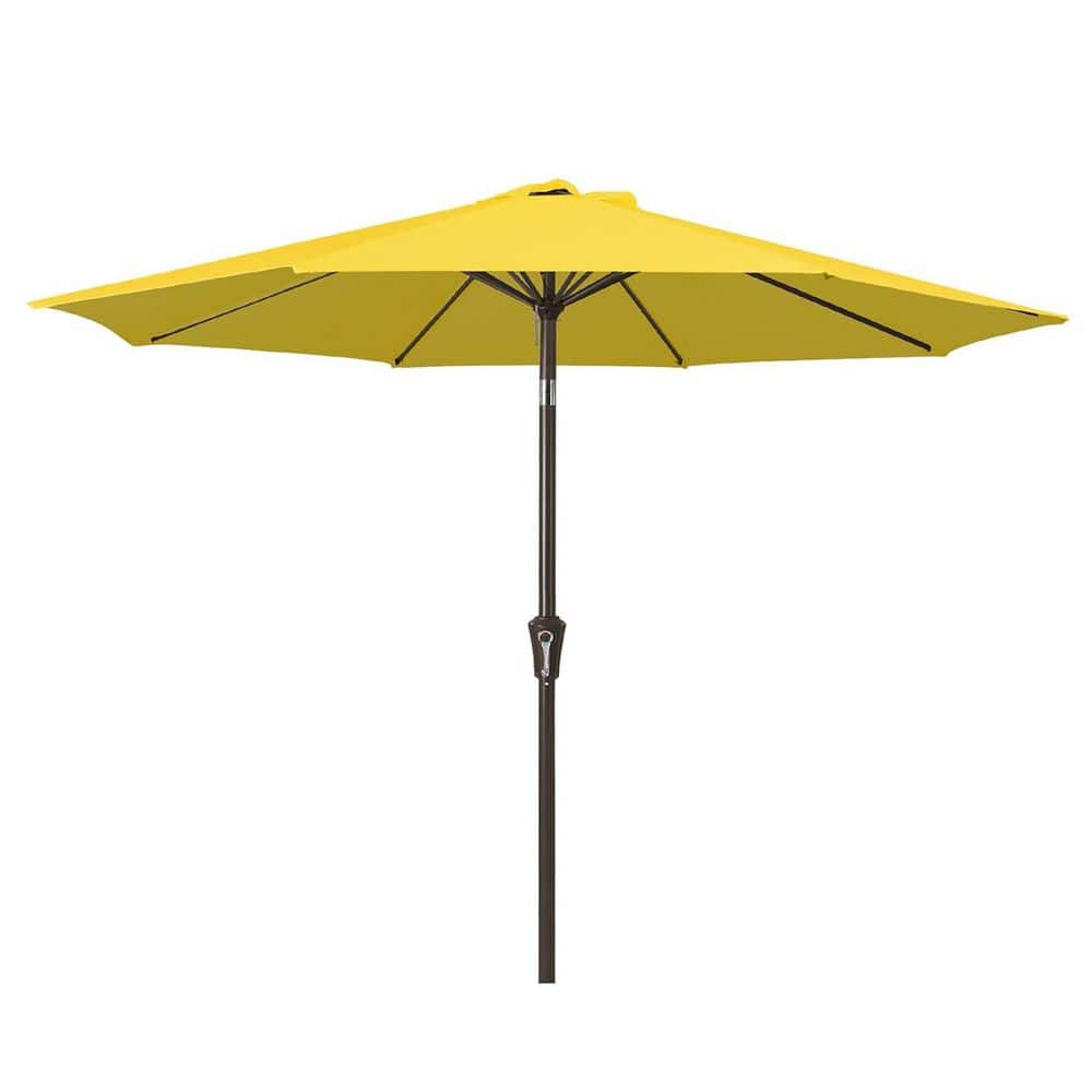 9 ft. Iron Market Tilt Patio Umbrella in Yellow with Push Button Tilt