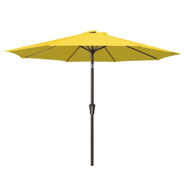 Unbranded 9 ft. Iron Market Tilt Patio Umbrella in Yellow with Push Button Tilt