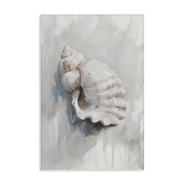 Stupell Industries Neutral Curved Seashell by Ramona Murdock Unframed Animal Graphic Art Print 30 in. x 20 in.