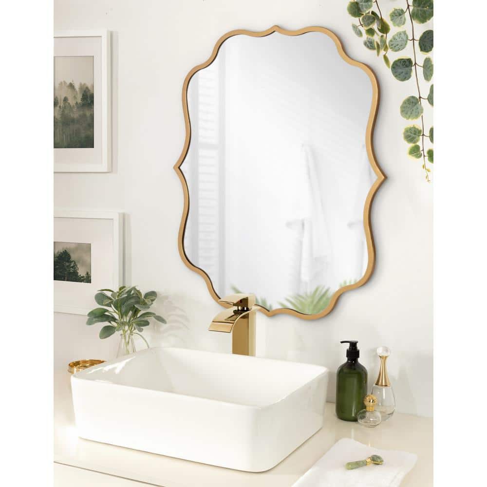 Elegant Gold Scalloped Rectangular Vanity Wall Mirror
