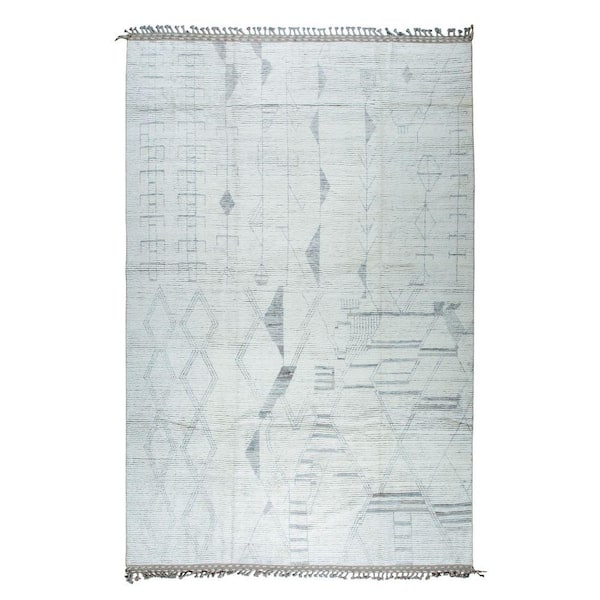 Ivory 9 ft. x 13 ft. Contemporary Marrakech Hand-Knotted Wool Rug, Luxurious Handspun for Stylish Home De, Area Rug