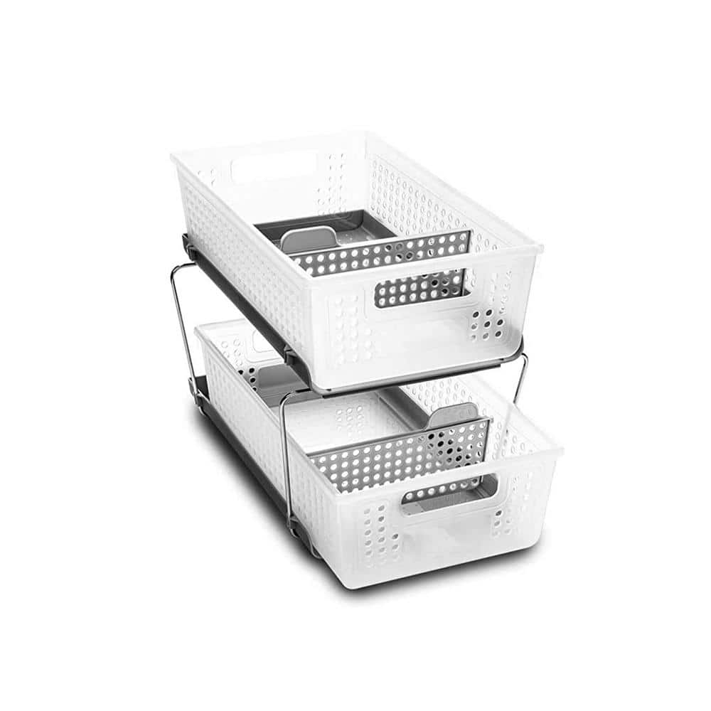 Phancir 2-Pack Under Sink Organizer, 2 Tier Multi-Purpose Large Capacity Kitchen Under Sink Organizers and Storage Easy Access Sliding Storage Drawer