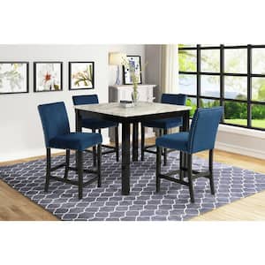 Celeste 5-Piece Blue Counter Dining Set with 42 in. Square Counter Table and 4-Chairs