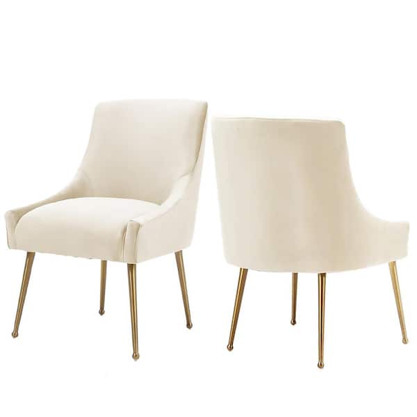 sumyeg Beige Velvet Accent Arm Chair Side Chair Dining Chair with Gold Legs (Set of 2)
