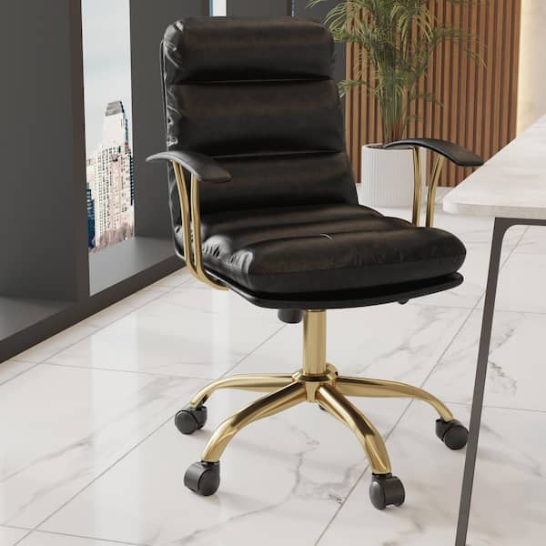 Leisuremod Regina Modern Adjustable Height Executive Black Leather Office Chair with Armrests, Tilt and 360° Swivel