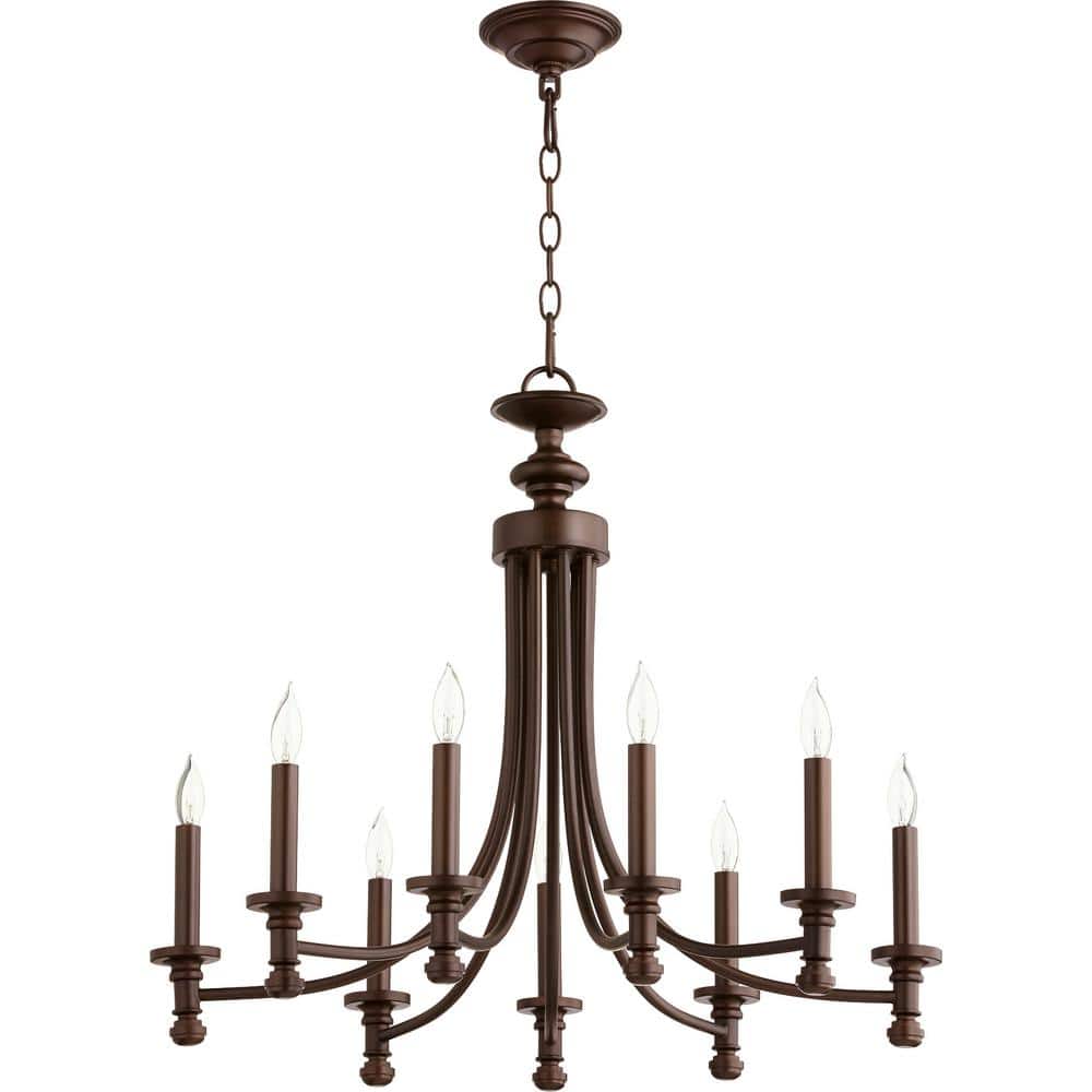 Elegant Oiled Bronze 9-Light Crystal Candelabra Chandelier