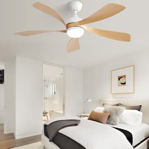 52 in. Indoor/Outdoor Modern White Downrod Ceiling Fan with Led Lights and 6 Speed DC Remote