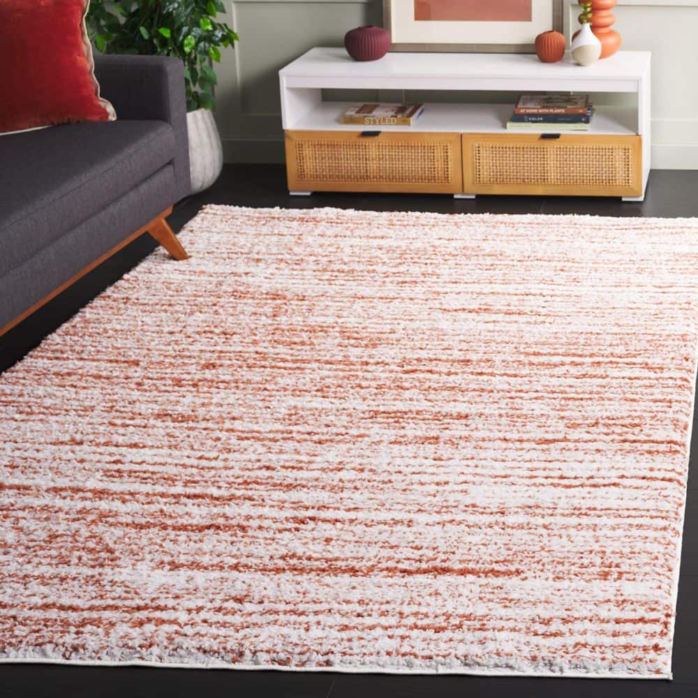 SAFAVIEH Rumi Shag 8 ft. x 10 ft. Rust/Ivory Abstract Striped Area Rug ...