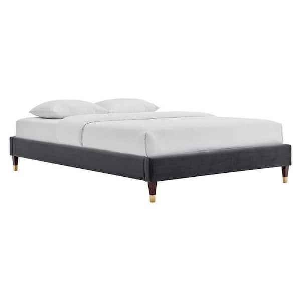 MODWAY Harlow Charcoal Gray Velvet Queen Performance Platform Bed Frame