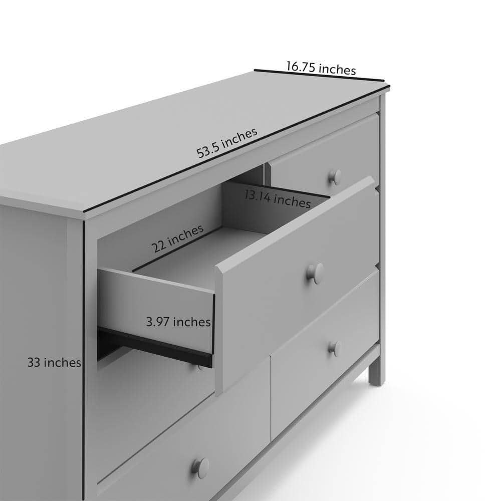 Pebble Gray 6-Drawer Double Nursery Dresser - GREENGUARD Certified