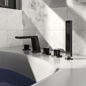 3-Handle Tub-Mount Roman Tub Faucet with Hand Shower in Matte Black