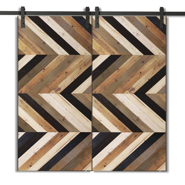 Urban Woodcraft 40 in. x 83 in. Bromma Reclaimed Stained Wood Sliding Double Barn Door with Hardware Kit