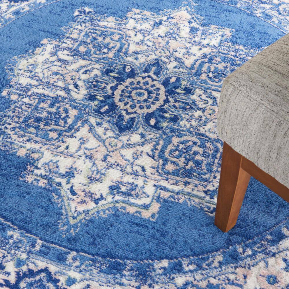 Navy Floral Synthetic Rectangular 2' x 3' Area Rug