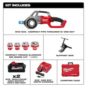 M18 FUEL One-Key Cordless Brushless Compact Pipe Threader Kit and M18 FUEL Cordless 4-1/2 in. - 6 in. Grinder