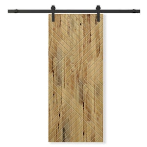 36 in. x 80 in. Weather Oak Stained Solid Wood Modern Interior Sliding Barn Door with Hardware Kit