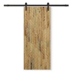 42 in. x 96 in. Weather Oak Stained Solid Wood Modern Interior Sliding Barn Door with Hardware Kit