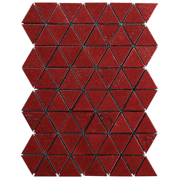 Williamsburg Red 5 in. x 0.39 in. Triangle Glossy Lava Stone Mosaic Floor and Wall Tile Sample
