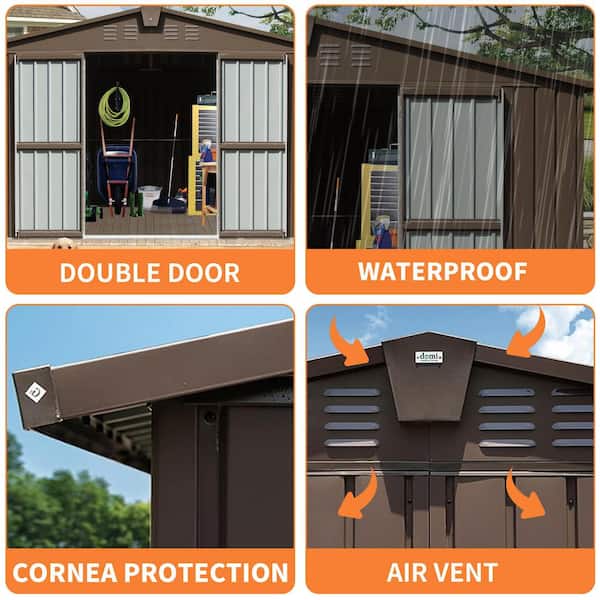 11 ft. W x 12.5 ft. D Outdoor Metal Shed Tool Storage with Galvanized Steel Frame, Windows, Brown (137.5 sq. ft.)