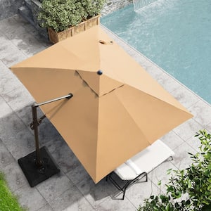 9 ft. x 11 ft. Heavy-Duty Frame Cantilever Patio Single Rectangle Umbrella in Tan