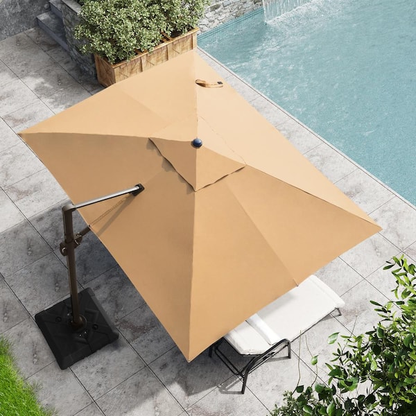 Crestlive Products 9 ft. x 11 ft. Heavy-Duty Frame Cantilever Patio Single Rectangle Umbrella in Tan