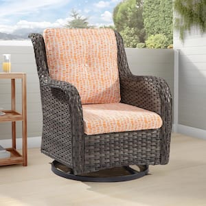 Wicker Outdoor Rocking Chair Patio Swivel with Pebble Orange Cushions