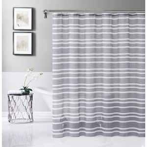 Naples Linen Look Striped Designed 70 in. x 72 in. Shower Curtain in Silver