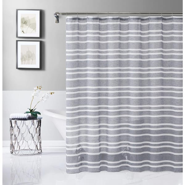 Dainty Home Naples Linen Look Striped Designed 70 in. x 72 in. Shower Curtain in Silver