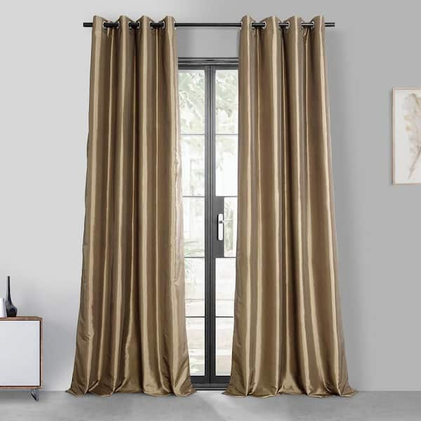 Exclusive Fabrics Grommet Faux Silk Taffeta 96-Inch Length Blackout Curtain Panel, Gold Nugget